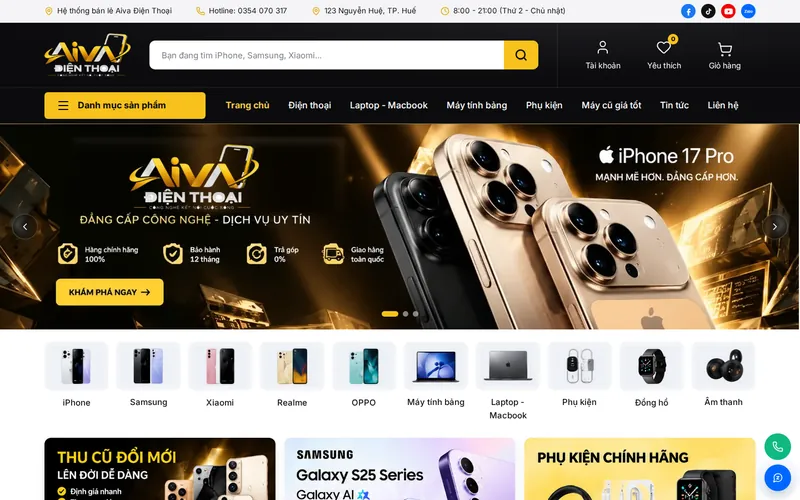 Xem thử AIVA0063 - Website cửa hàng điện thoại & phụ kiện