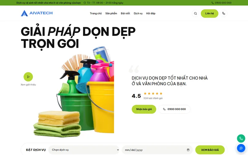 Xem thử AIVA0018 - Website dịch vụ dọn dẹp