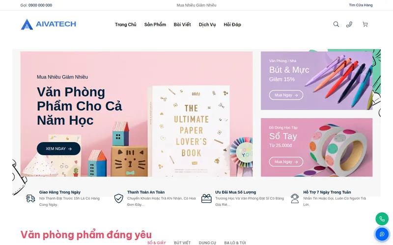 Xem thử AIVA0007 - Website văn phòng phẩm