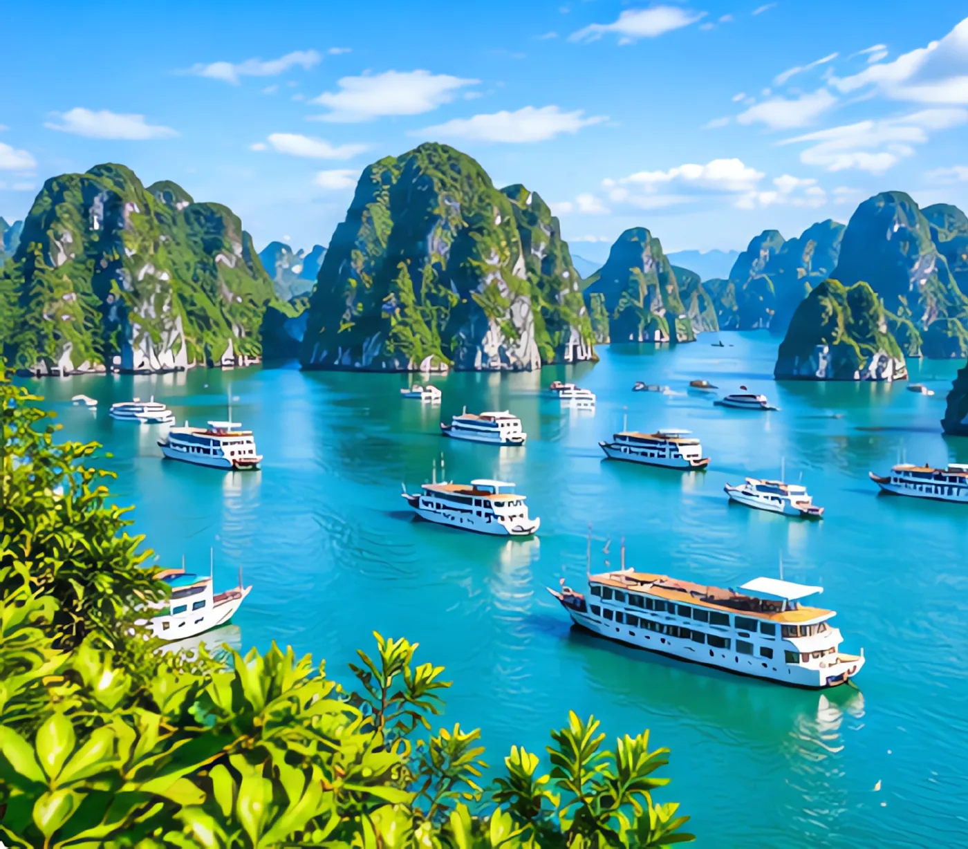 Toàn cảnh vịnh Hạ Long với hàng nghìn đảo đá vôi nhìn từ đỉnh Ti Tốp