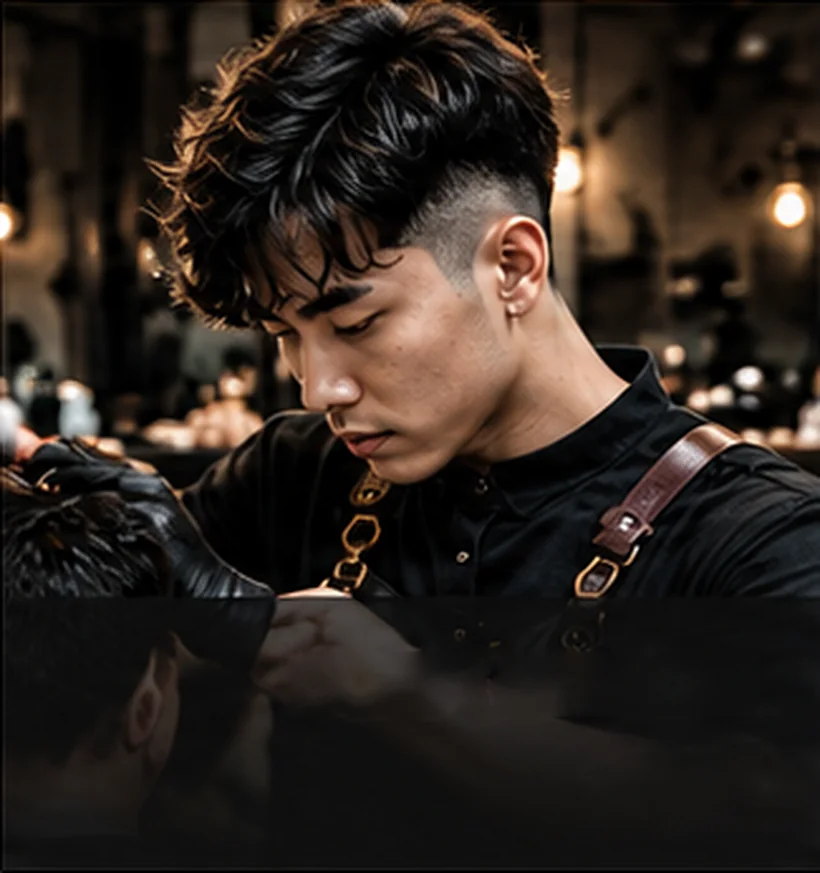 Barber kiểm tra màu tóc sau khi nhuộm