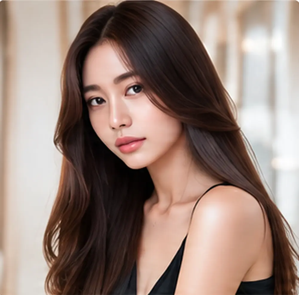 Stylist nhỏ vài giọt tinh dầu dưỡng vào lòng bàn tay trước khi vuốt lên ngọn tóc khách